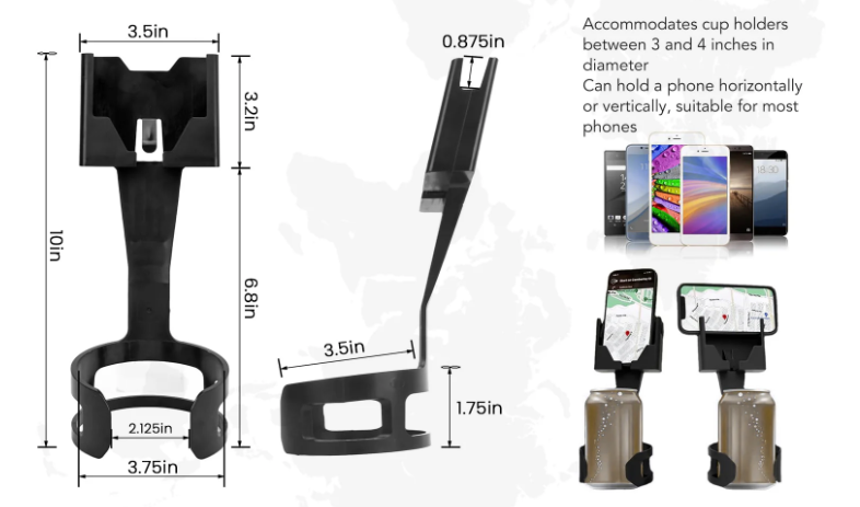 2 Pack Adjustable 2 In 1 Cup Holder Phone Mount - Gallery 7