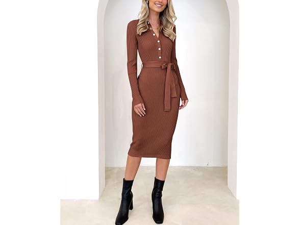 Btfbm Women (M) Long Sleeve Bodycon Sweater Dress