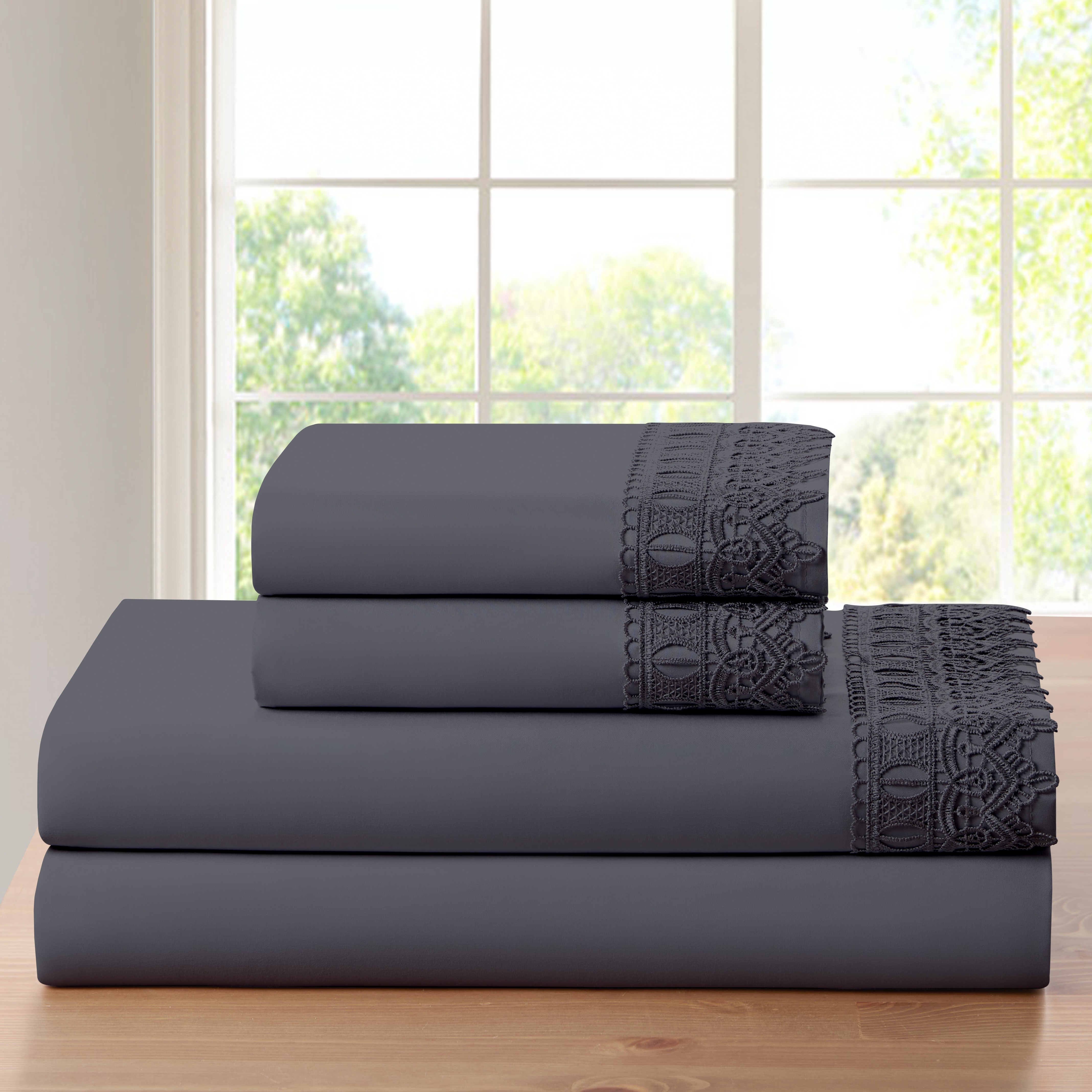 Lace Crochet 4 Piece Rayon From Bamboo Sheet Set - Gallery 20