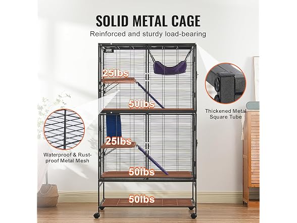 VEVOR 64.6" Rolling Metal Ferret Cage