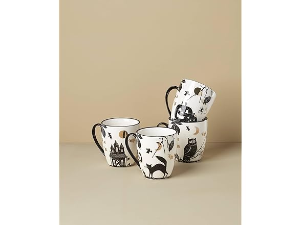 Lenox Coffee Mugs, Vintage Haunted Halloween 12 Oz Mugs Set of 4