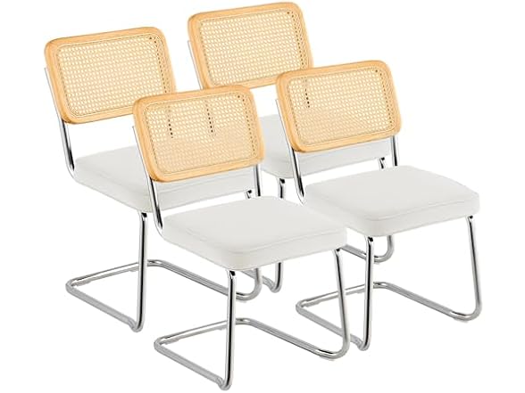 Rattan Dining Chairs Set of 4, Mid Century