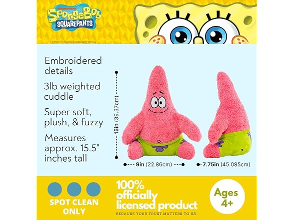 Patrick Star Calming 3Lb Weighted Cuddle Pillow Buddy