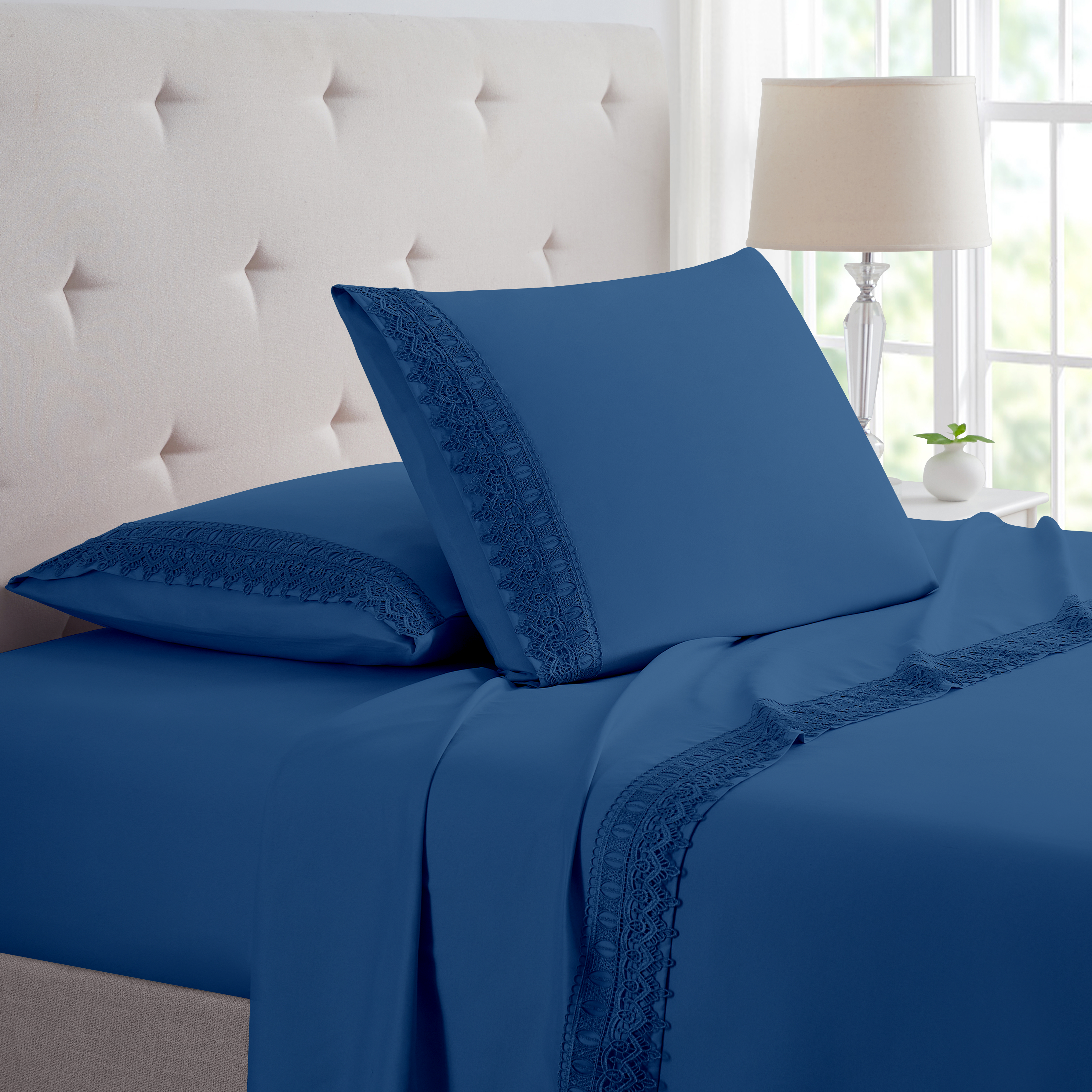 Lace Crochet 4 Piece Rayon From Bamboo Sheet Set - Gallery 17