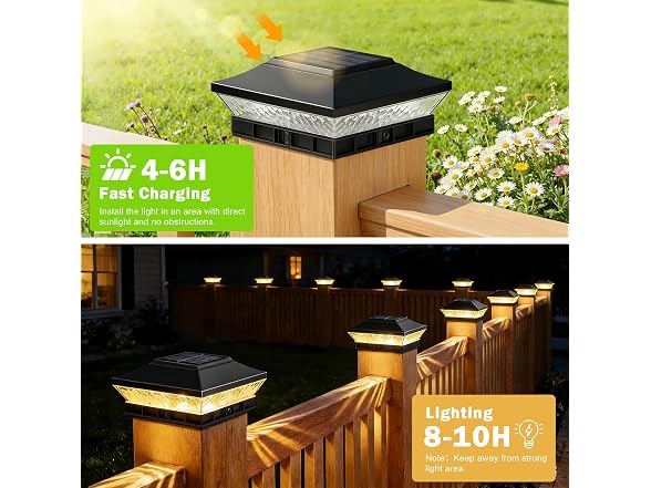 Brightever Solar Post Cap Lights 8 Pack Black