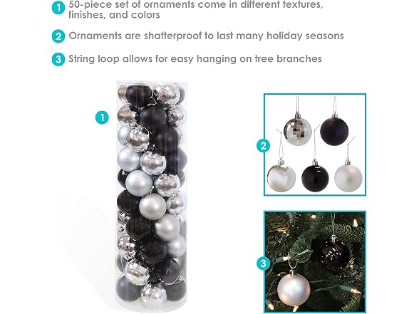 Sunnydaze Decor SME-8536 300pc Blk/Silver Xmas Orns