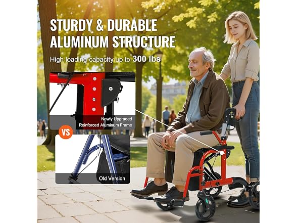 VEVOR 2 in 1 Rollator Walker and Wheelchair 300 Lbs
