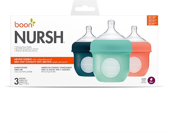 Boon Nursh Silicone Baby Bottle, 3 Count