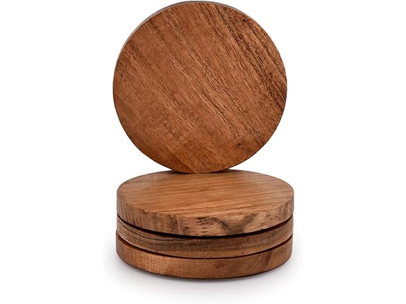  Samhita Acacia Wood Round Coasters 