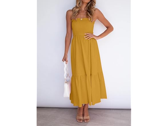 Zesica Women (S) Summer Boho Strapless Maxi Ginger