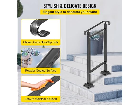 Outdoor Stair Railing, Fit 1 or 2 Steps Wrought