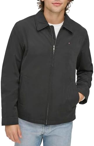 Tommy Hilfiger Men's Lightweight Microtwill Golf Jacket (Standard and Big & Tall), Deep Black, Small