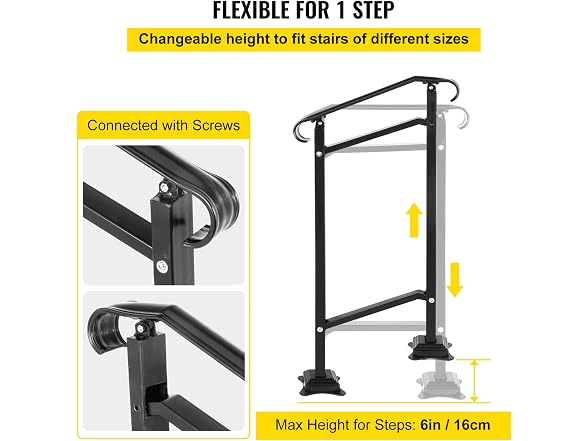 Outdoor Stair Railing, Fit 1 or 2 Steps Wrought