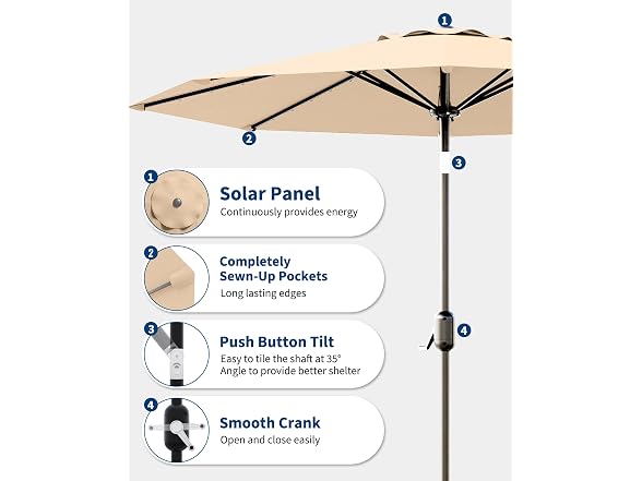 GarveeLife 10 ft Solar Patio Umbrella