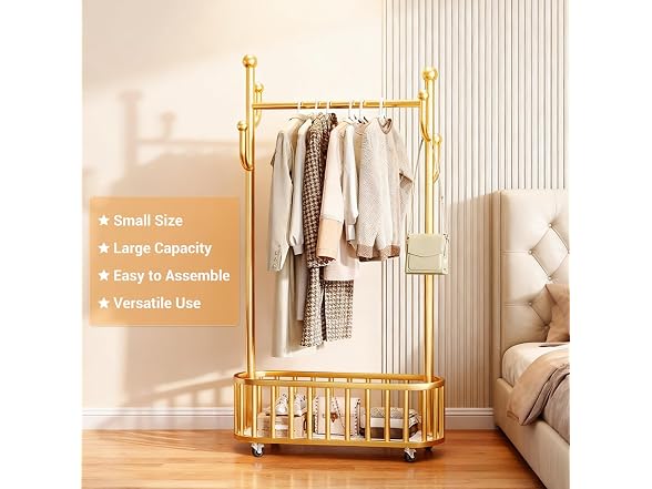 Takywep Rolling Clothing Rack with Wheels and Basket Storage