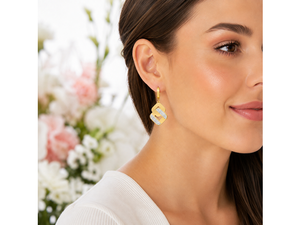 18K Gold CZ Geometric Drop Huggies