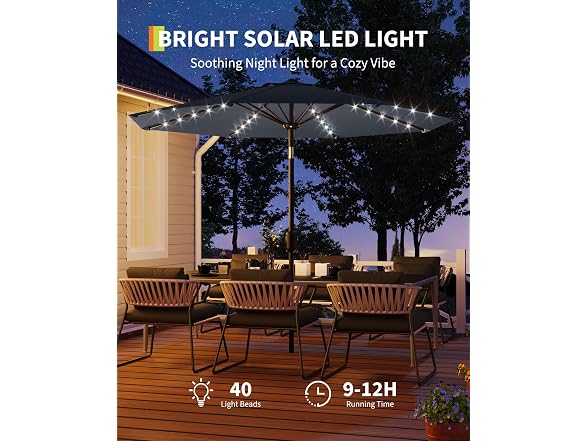 GarveeLife 10 ft Patio Umbrella with Solar Lights