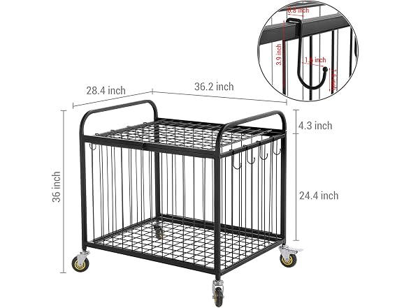 MyGift Large Capacity Metal Rolling Multi Sports Ball Cage Storage Hopper