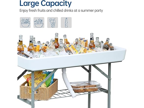Winlice Outdoor Ice Cooler Folding Table, Portable Cooler Table with Removable Matching Skirt, Chill Table for Party BBQ Camping Wedding White (Open Box)