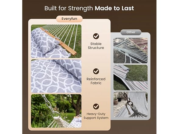 Everyfun EYF-DC100-White Gray Double Hammock with Sprea