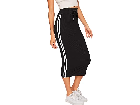 Wdirara Women (M) Casual Side Rib-Knit Waist Skirt