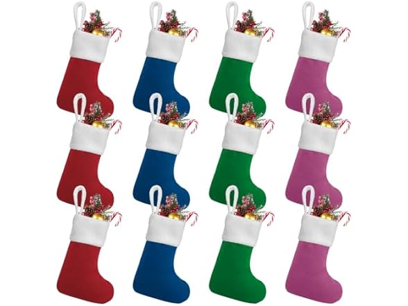 12Pack Mini Christmas Stockings 7" Traditional Xmas Stocking