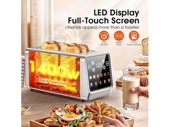 4 Slice Touch Screen Toaster Wide Slot