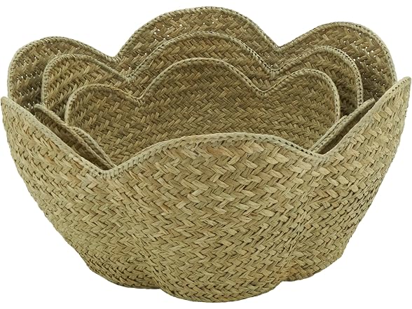 SARO LIFESTYLE Scalloped Seagrass Storage Baskets (Set of 3) 