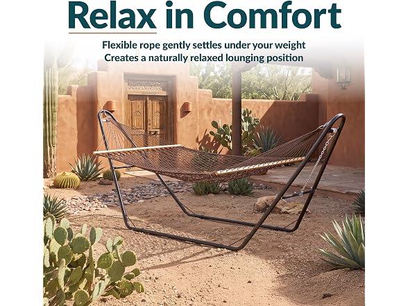 Sunnydaze Double Cotton Rope Hammock for Outside with Spreader Bar, Brown