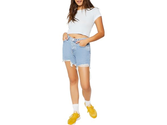 Forever 21 Women's (L) Cropped Ringer Tee Powder B