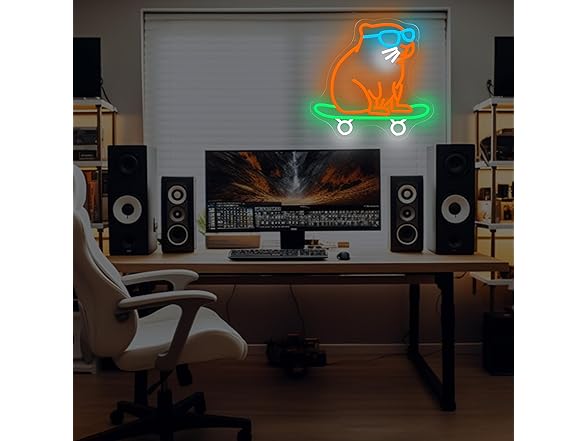 LAXUEDEER Capybara Skateboard Neon Sign USB 