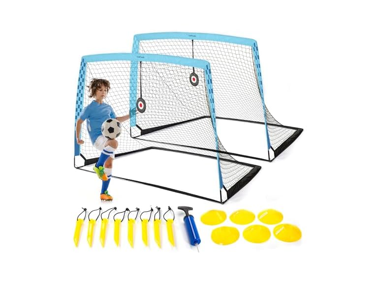 Kids Soccer Goals for Backyard Set of 2, 6x4 ft Portable Pop Up Soccer Goal Training Equipment with Soccer Ball