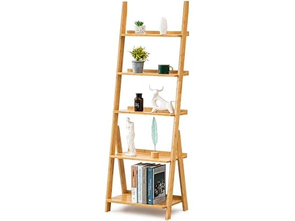 Bamboo Ladder Shelf Bookcase, 5-Tier