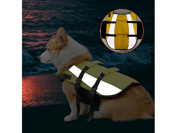 Amazon Basics Dog Adjustable Life Jacket w Reflective Stripes
