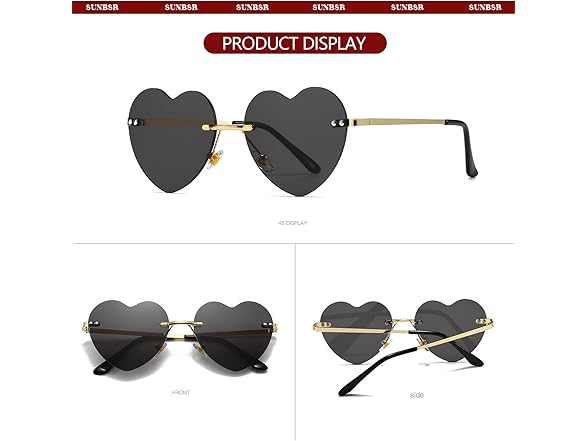 SUNBSR Rimless Heart Sunglasses
