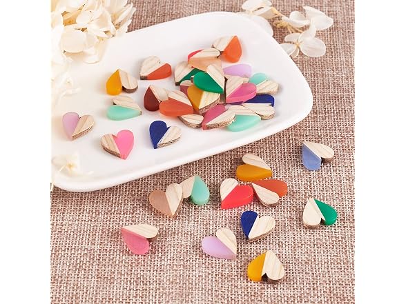 Pandahall 50Pcs Resin & Wood Heart Cabochons - Gallery 5