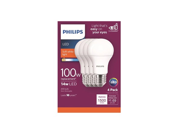 Philips EyeComfort 14W (100W Equivalent) Soft White A19 Medium LED Light Bulb