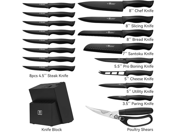 19-Piece Kitchen Knife Set w/ Block