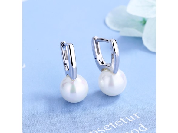 Silver Cultured Pearl Huggie Earring