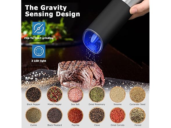 KitchenBoss Electric Gravity Salt Pepper Grinder Set