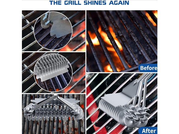 17" Stainless Steel Grill Brush and Scraper Bristle Free - Gallery 3