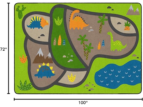 Flagship Carpets Dino Map Classroom Educational Area Rug 6' x 8'4" - Green