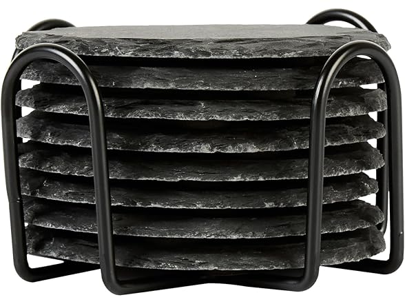 Restaurantware Round Slate Coasters Set 
