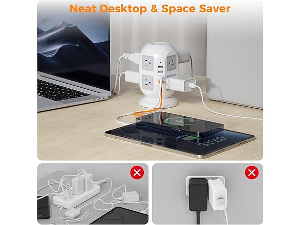 TESSAN 15ft Cord Power Tower (8 Outlets, 1 USB-C, 3 USB-A)