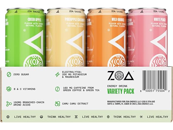 12PK ZOA Zero Sugar Energy Drinks, Remix Variety Pack