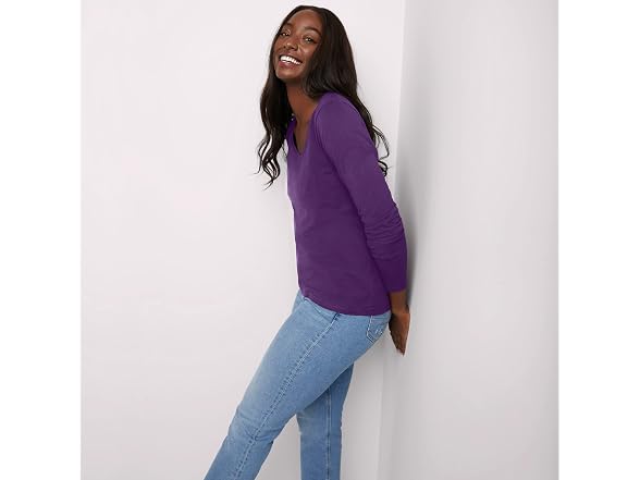 Hanes Women (S) Long Sleeve Cotton V-neck T-shirt