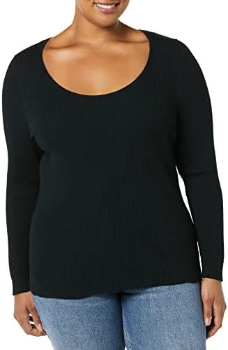Amazon Essentials Women's Long-Sleeve Sweater Fine Gauge Stretch Scoop Neck, Available in Plus Sizes, Black, Medium