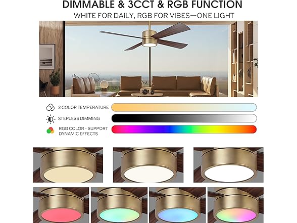 Parrot Uncle CPS1268GD-RGB-PU 52" Gold Ceiling Fan