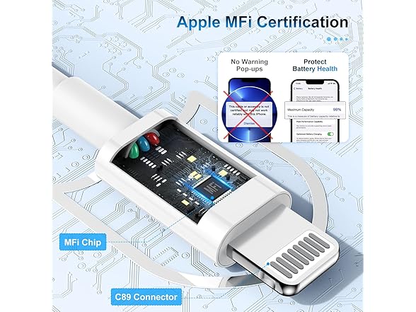 (5 PACK) TUMABER 10FT MFi Certified Lightning Charging Cables