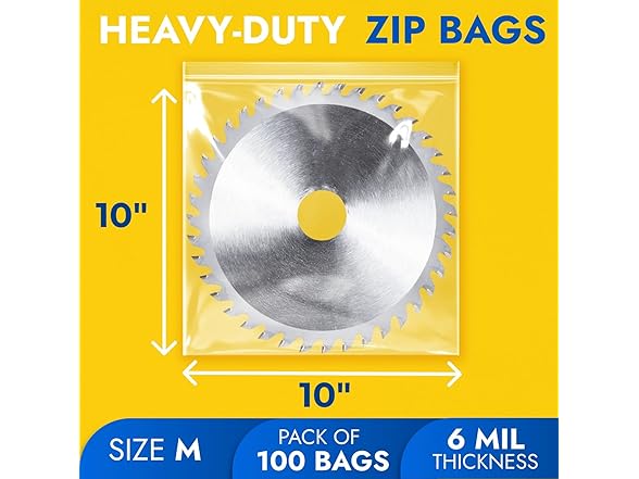 10" x 10" Reclosable Plastic Zip Bags, Pack of 100